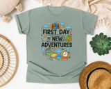 First Day Equals New Adventures in Bay Comfort Colors 1717 tee