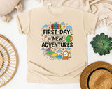 First Day Equals New Adventures in Ivory Comfort Colors 1717 tee