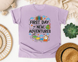 First Day Equals New Adventures in Orchid Comfort Colors 1717 tee