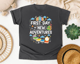 First Day Equals New Adventures Light Print in Pepper Comfort Colors 1717 tee