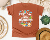 First Day Equals New Adventures Light Print in Yam Comfort Colors 1717 tee