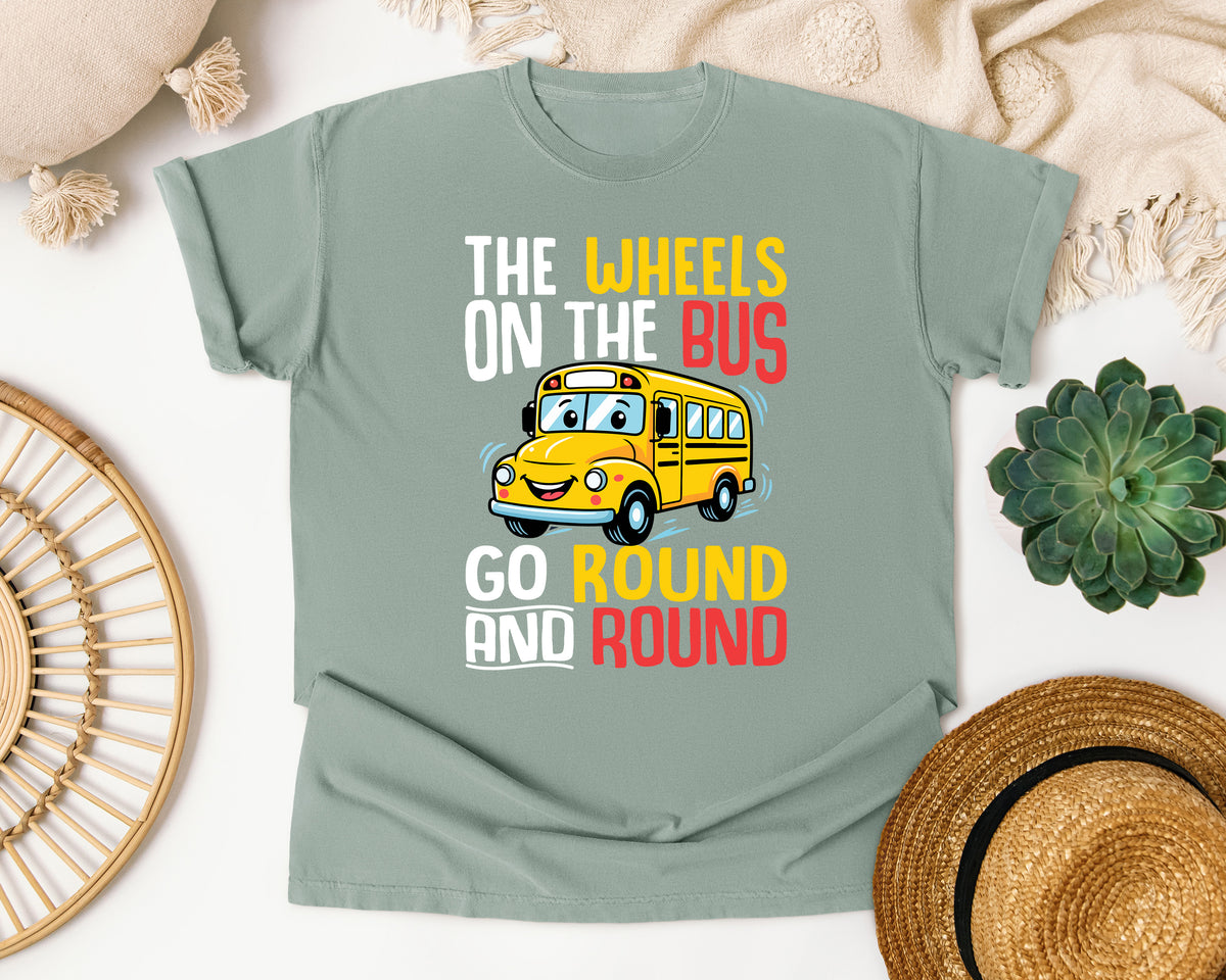 The Wheels On The Bus Light Print in Bay Comfort Colors 1717 tee