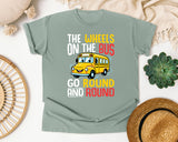 The Wheels On The Bus Light Print in Bay Comfort Colors 1717 tee
