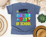 Happy First Day Of School Bright in Blue Jean Comfort Colors 1717 tee