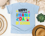 Happy First Day Of School Bright in Chambray Comfort Colors 1717 tee