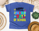 Happy First Day Of School Bright in Flo Blue Comfort Colors 1717 tee