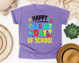 Happy First Day Of School Bright in Violet Comfort Colors 1717 tee