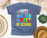 Happy First Day Of School Light Print in Blue Jean Comfort Colors 1717 tee