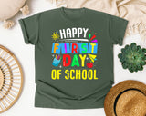 Happy First Day Of School Light Print in Moss Comfort Colors 1717 tee