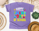 Happy First Day Of School Light Print in Violet Comfort Colors 1717 tee