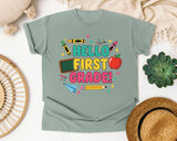 Hello First Grade Crayons in Bay Comfort Colors 1717 tee