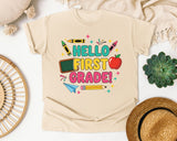 Hello First Grade Crayons in Ivory Comfort Colors 1717 tee