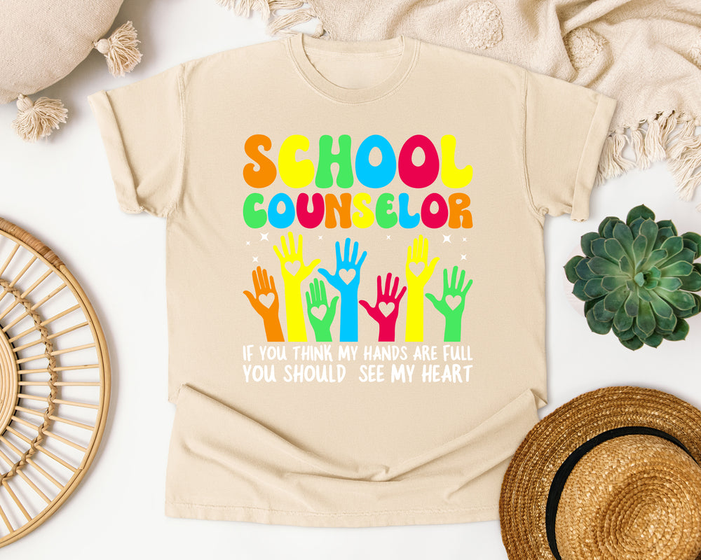 School Counselor Hands Full Heart in Ivory Comfort Colors 1717 tee