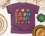 Second Grade Hearts in Berry Comfort Colors 1717 tee