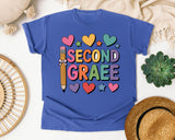 Second Grade Hearts in Flo Blue Comfort Colors 1717 tee