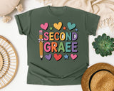 Second Grade Hearts in Moss Comfort Colors 1717 tee