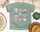 Back To School Supplies Bow in Bay Comfort Colors 1717 tee