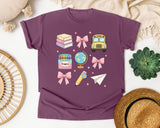 Back To School Supplies Bow in Berry Comfort Colors 1717 tee