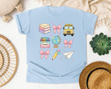 Back To School Supplies Bow in Chambray Comfort Colors 1717 tee