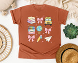 Back To School Supplies Bow in Yam Comfort Colors 1717 tee