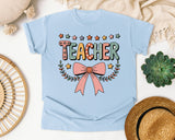 Teacher Bow in Chambray Comfort Colors 1717 tee