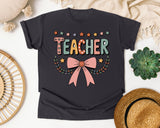 Teacher Bow in Graphite Comfort Colors 1717 tee