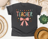 Teacher Bow in Pepper Comfort Colors 1717 tee