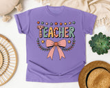 Teacher Bow in Violet Comfort Colors 1717 tee