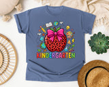 Kindergarten Leopard Apple in Blue Jean Comfort Colors 1717 tee