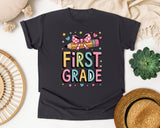 First Grade Pencil Bow in Graphite Comfort Colors 1717 tee