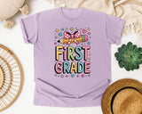 First Grade Pencil Bow in Orchid Comfort Colors 1717 tee