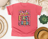 First Grade Pencil Bow in Watermelon Comfort Colors 1717 tee