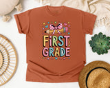 First Grade Pencil Bow in Yam Comfort Colors 1717 tee