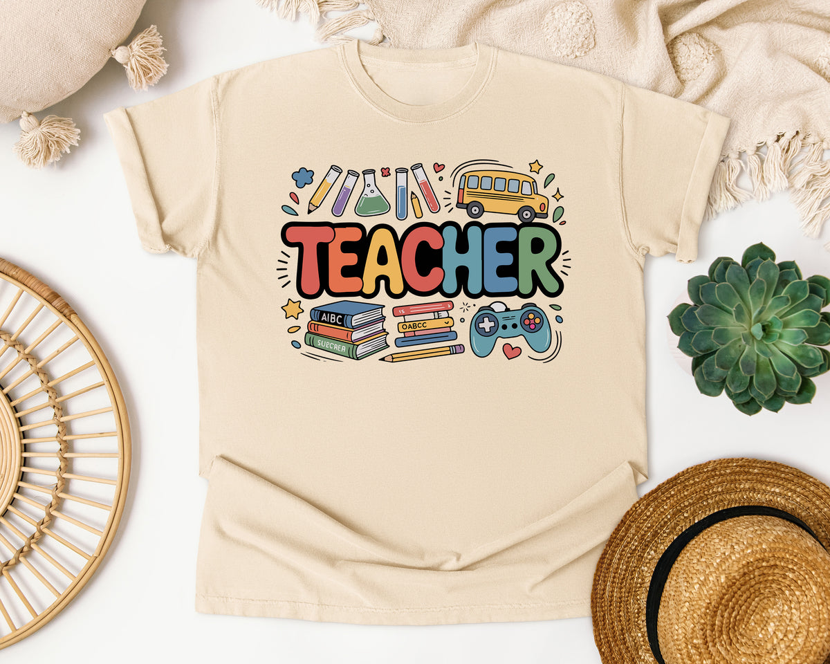 Teacher School Supplies in Ivory Comfort Colors 1717 tee
