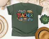 Teacher School Supplies in Moss Comfort Colors 1717 tee