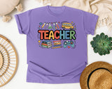 Teacher School Supplies in Violet Comfort Colors 1717 tee