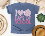 100 Days Of School Pink Apple in Blue Jean Comfort Colors 1717 tee