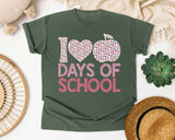 100 Days Of School Pink Apple in Moss Comfort Colors 1717 tee