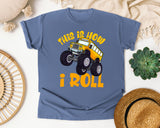 This Is How I Roll School Bus in Blue Jean Comfort Colors 1717 tee