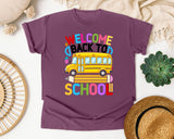 Welcome Back To School Bus in Berry Comfort Colors 1717 tee