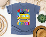 Welcome Back To School Bus in Blue Jean Comfort Colors 1717 tee