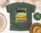 Welcome Back To School Bus in Moss Comfort Colors 1717 tee
