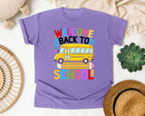Welcome Back To School Bus in Violet Comfort Colors 1717 tee