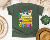 Welcome Back To School Bus Light Print in Moss Comfort Colors 1717 tee