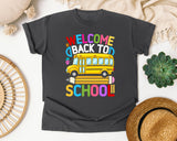 Welcome Back To School Bus Light Print in Pepper Comfort Colors 1717 tee