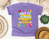 Welcome Back To School Bus Light Print in Violet Comfort Colors 1717 tee