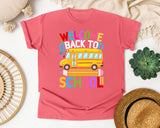 Welcome Back To School Bus Light Print in Watermelon Comfort Colors 1717 tee