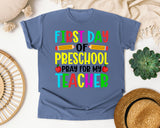 First Day Of Preschool Pray For My Teacher in Blue Jean Comfort Colors 1717 tee
