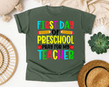 First Day Of Preschool Pray For My Teacher in Moss Comfort Colors 1717 tee