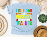 First Day Of Preschool Pray For My Teacher Bright in Chambray Comfort Colors 1717 tee